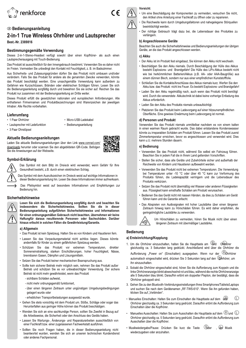 Image de la première page du manuel de l'appareil RF-TWS-610