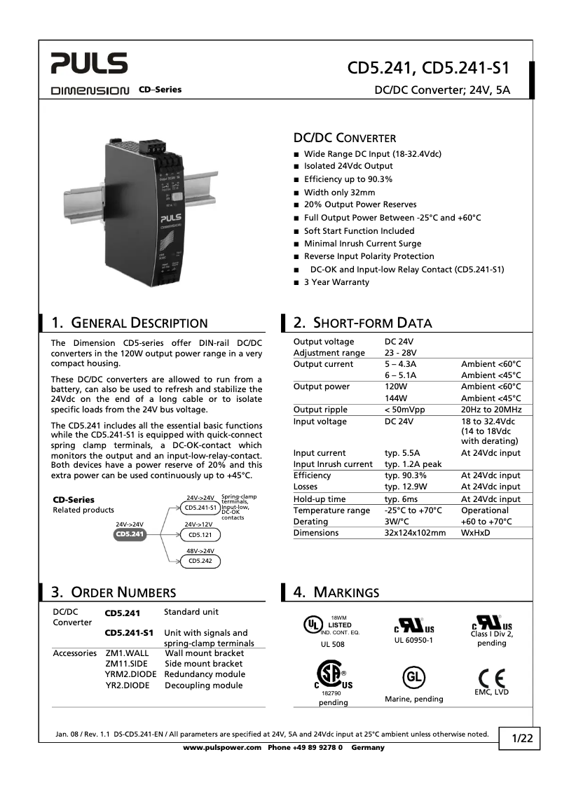 Page n°1 - Manuel utilisateur Puls Dimension CD5.241