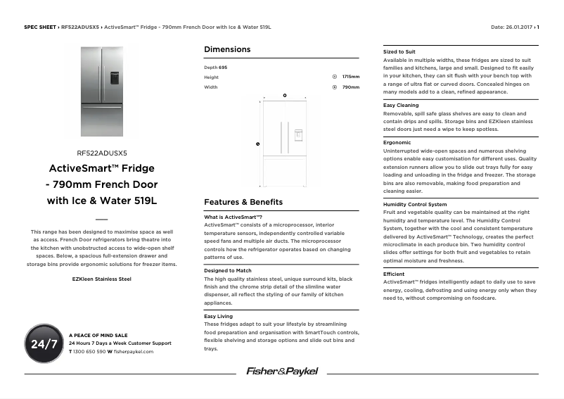 Page n°1 - Fiche technique Fisher & Paykel RF522ADUSX5