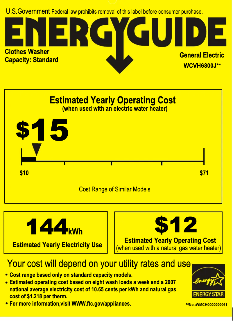 Página 1 del manual Etiqueta energética GE WCVH6800JBB