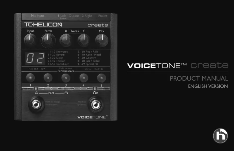 Page 1 de la notice Manuel utilisateur TC Helicon VoiceTone Create