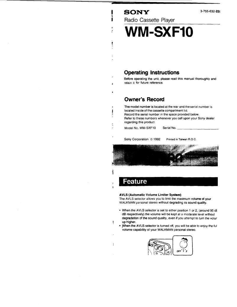 Page 1 de la notice Manuel utilisateur Sony Walkman WM-SXF10