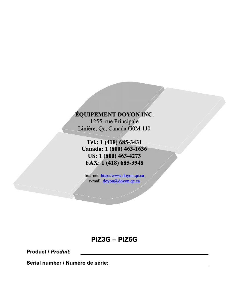 Page n°1 - Manuel utilisateur Doyon PIZ6G