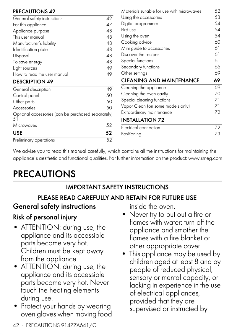 Page 1 de la notice Manuel utilisateur Smeg SO4302M1X