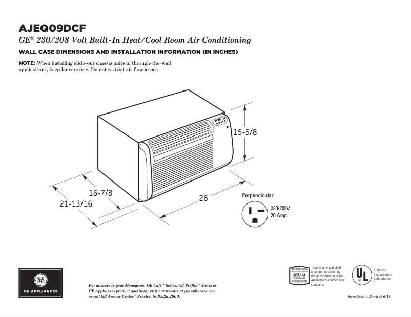 Page 1 de la notice Fiche technique GE AJEQ09DCF