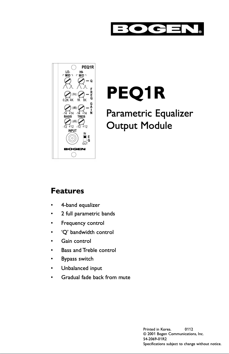 Page 1 de la notice Manuel utilisateur Bogen PEQ1R
