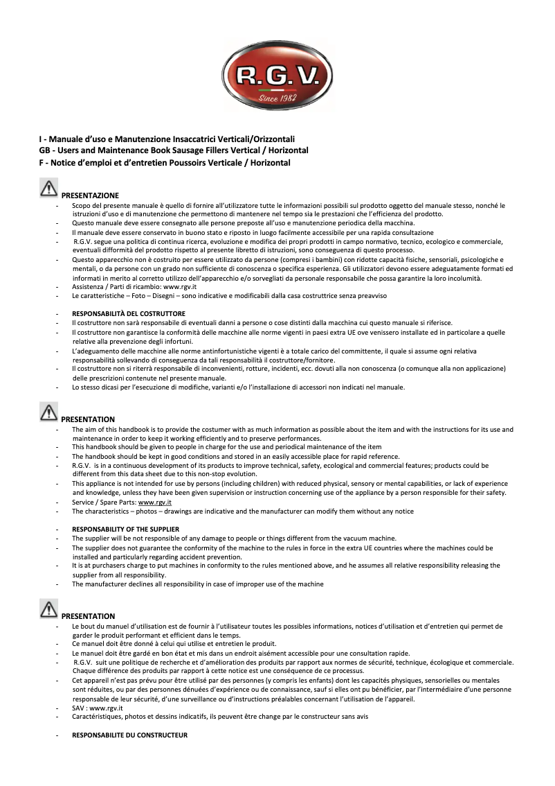 Page n°1 - Manuel utilisateur RGV IPIV 15
