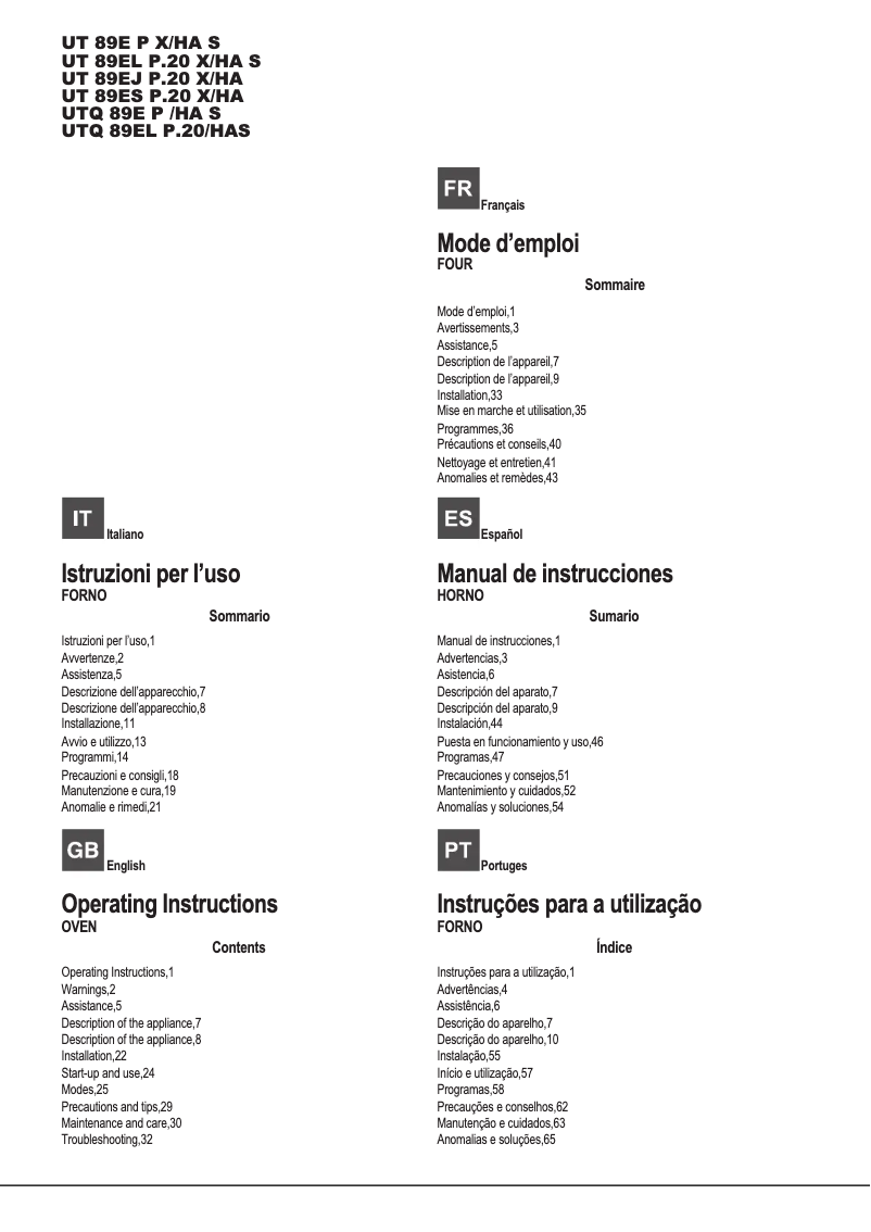 Page 1 de la notice Manuel utilisateur Hotpoint UT 89 P X/HA S