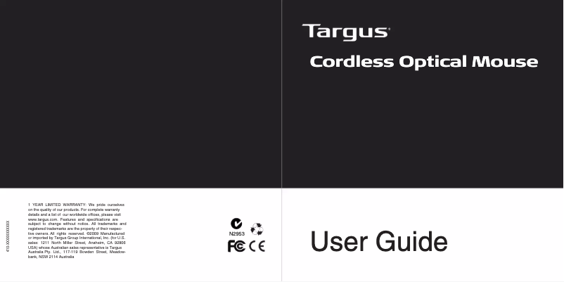Page 1 de la notice Manuel utilisateur Targus AMW50US