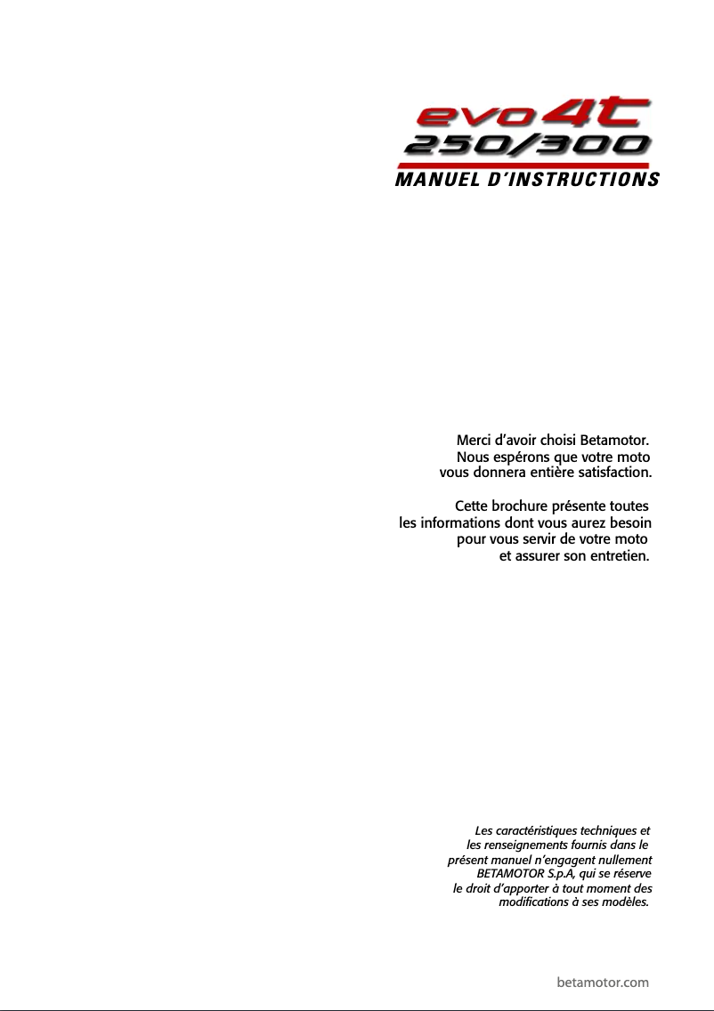 Image de la première page du manuel de l'appareil EVO 250 4T (2009)