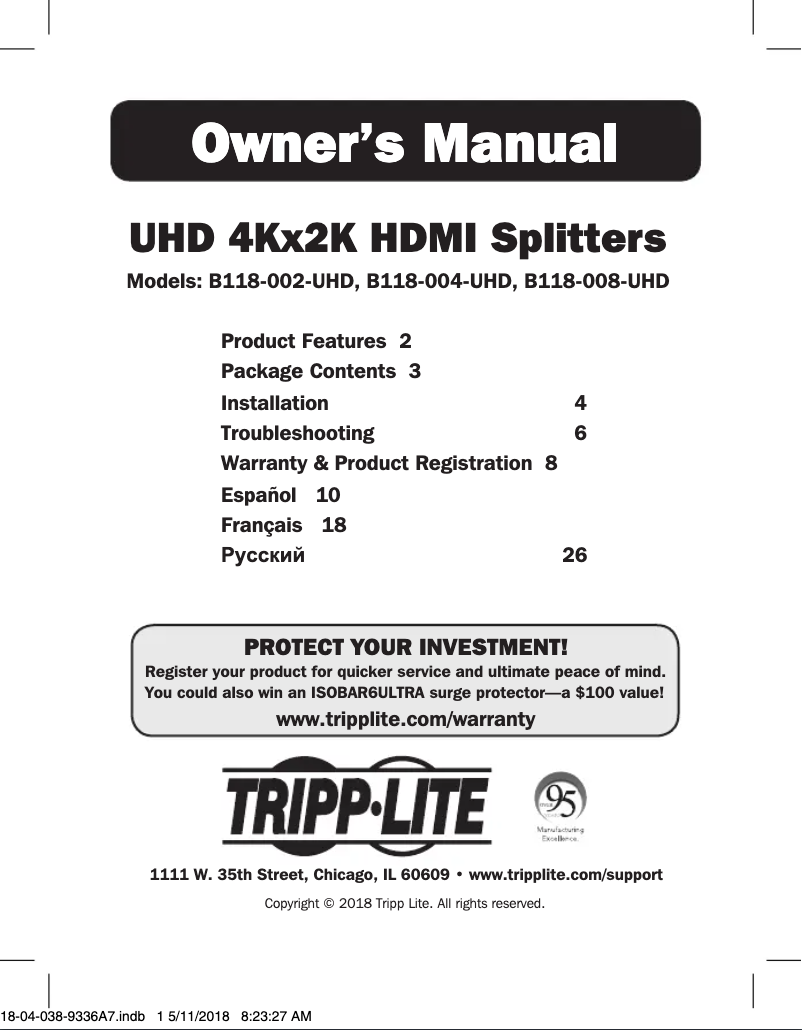 Page n°1 - Manuel utilisateur Tripp Lite B118-008-UHD