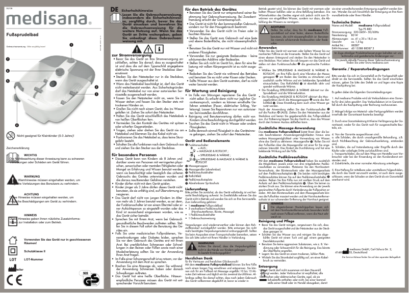 Page 1 de la notice Manuel utilisateur Medisana FS 883