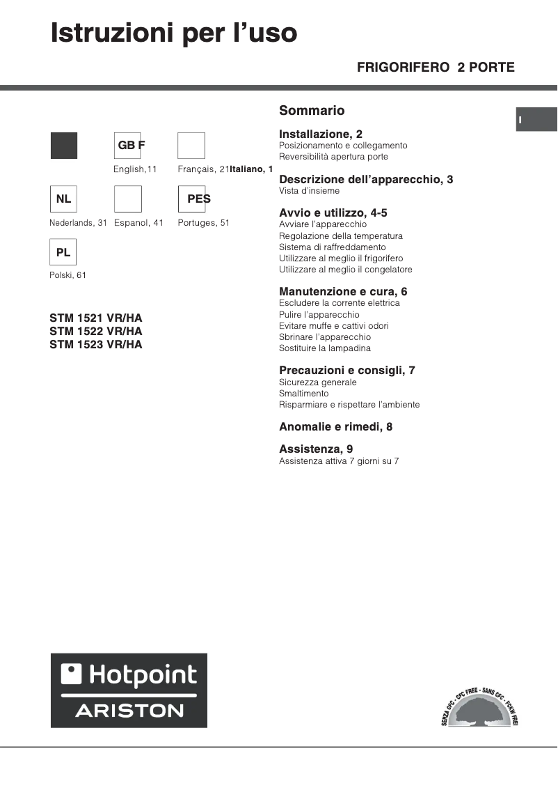 Page 1 de la notice Manuel utilisateur Hotpoint Ariston STM 1522 VR/HA