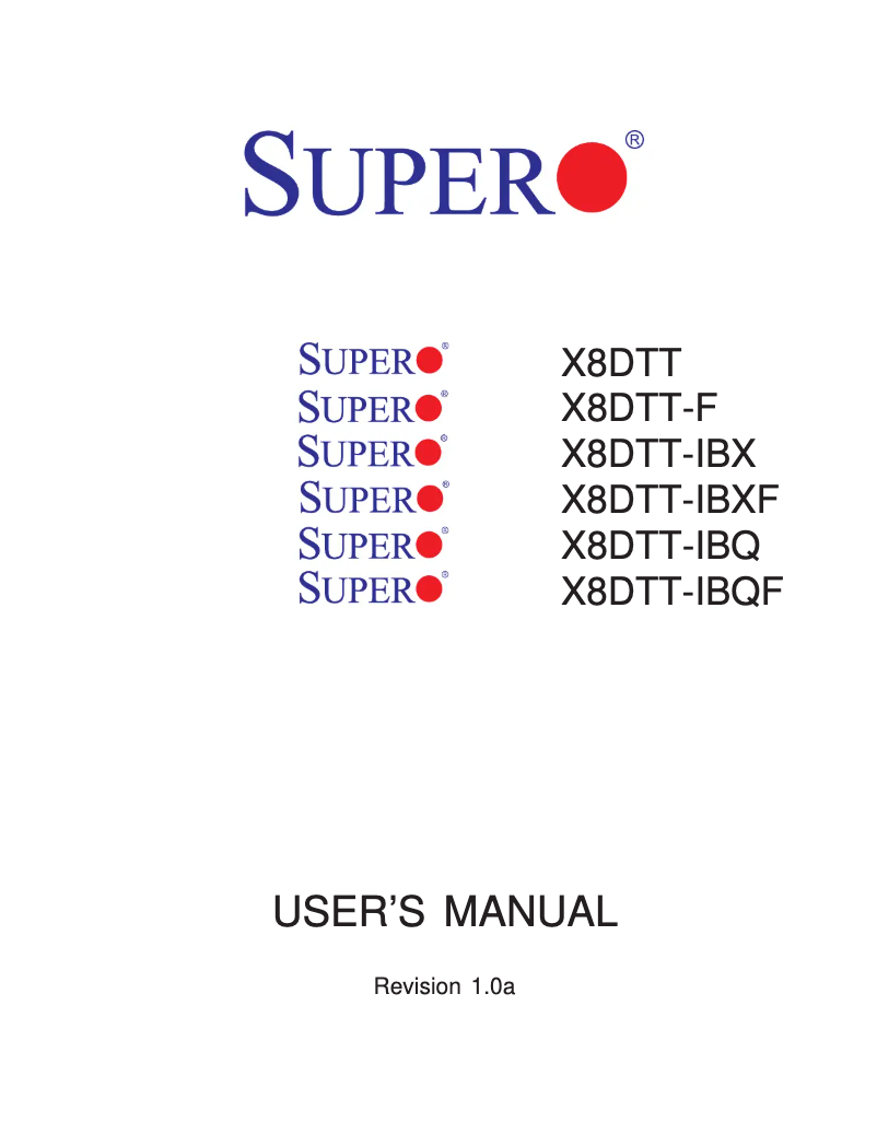 Page 1 de la notice Manuel utilisateur Supermicro MBD-X8DTT-B