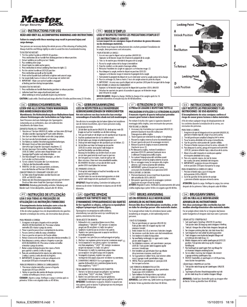 Page 1 de la notice Manuel utilisateur Master Lock 3238EURDAT