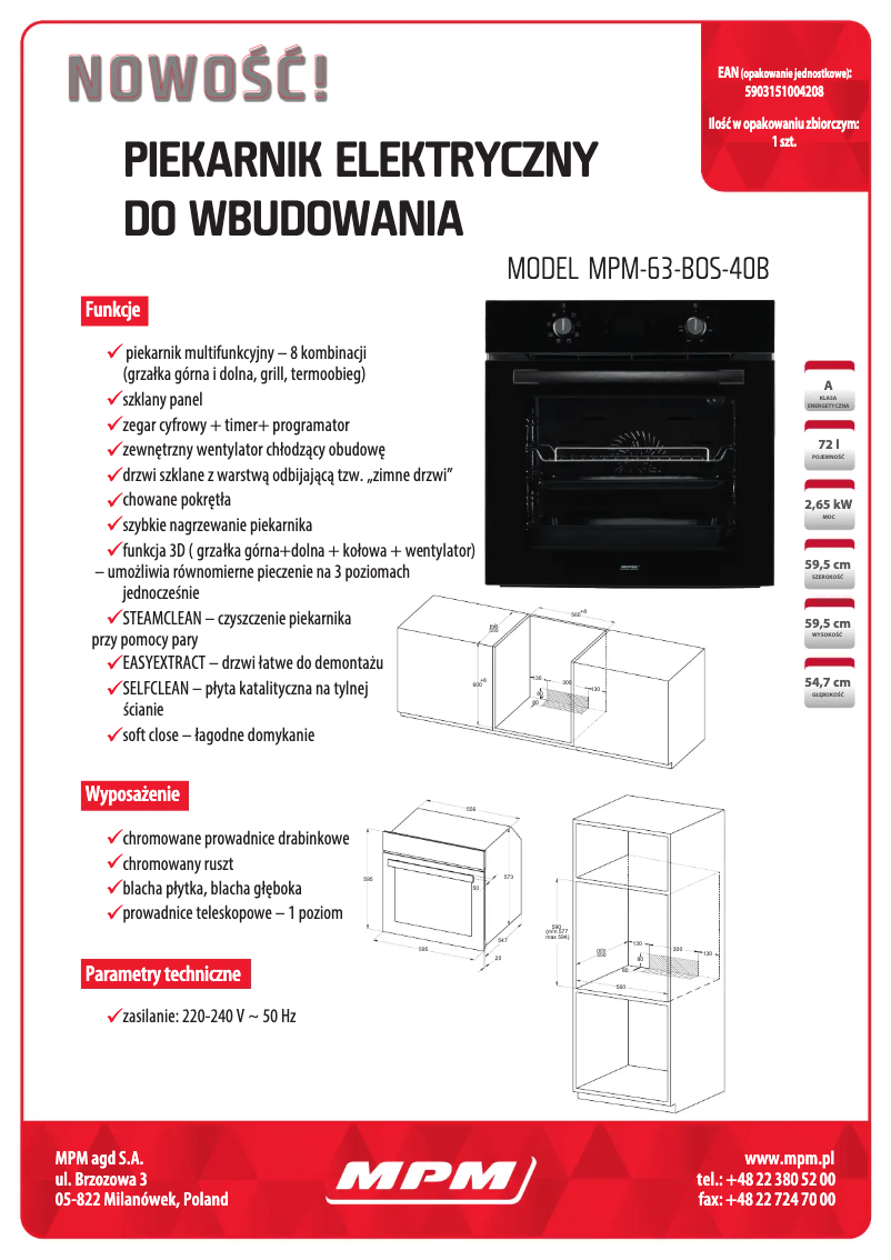 Page 1 de la notice Fiche technique MPM MPM-63-BOS-40B