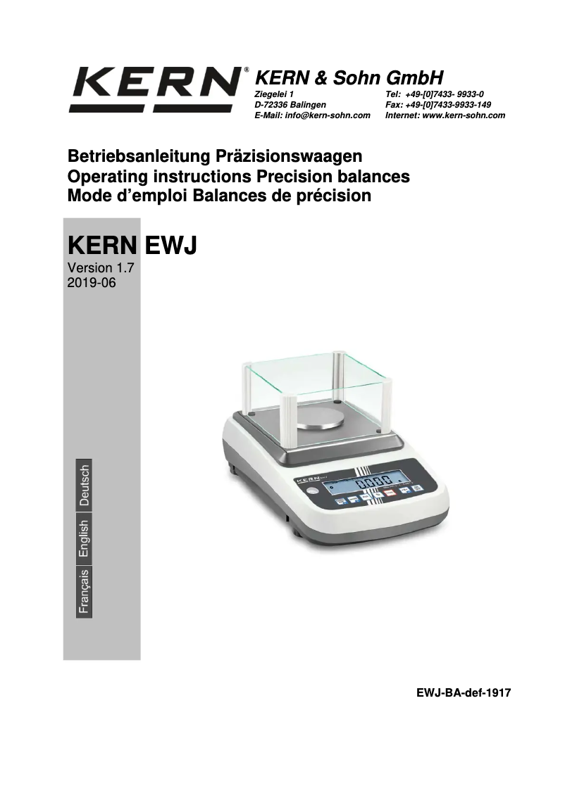 Page 1 de la notice Manuel utilisateur Kern EWJ 6000-1M