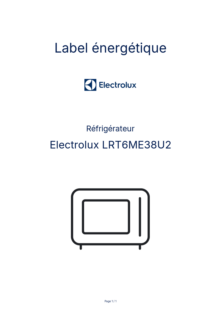 Page n°1 - Label énergétique Electrolux LRT6ME38U2
