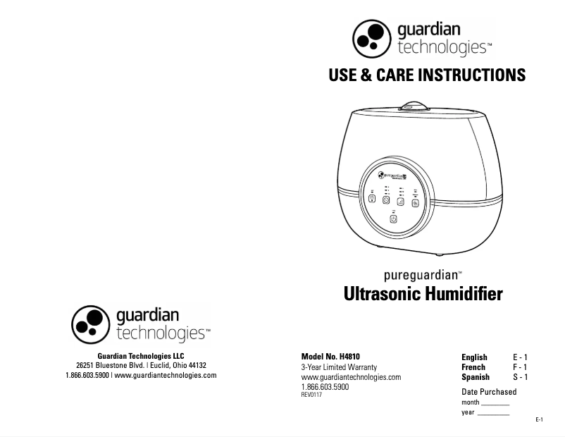 Página 1 del manual Manual de usuario PureGuardian H4810