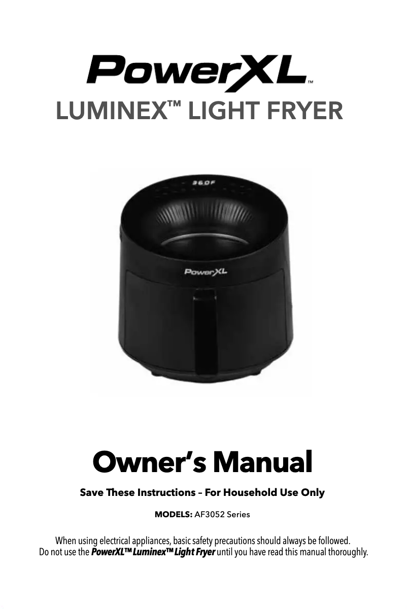 Image de la première page du manuel de l'appareil Luminex Light Fryer AF3052