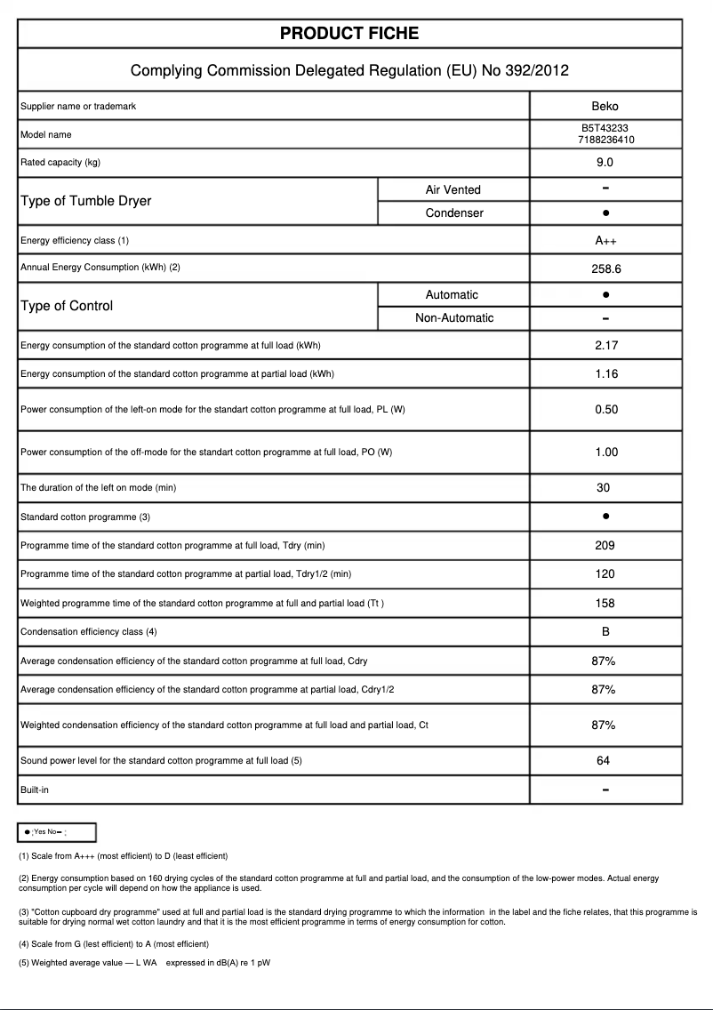 Page 1 de la notice Brochure Beko B5T43233