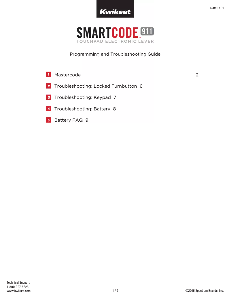Page 1 de la notice Manuel utilisateur Kwikset SmartCode 911