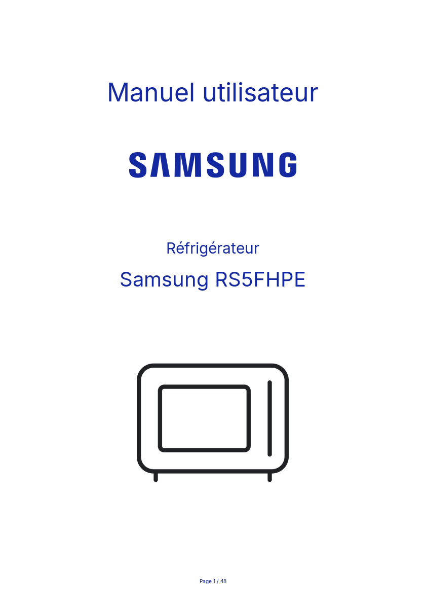 Page n°1 - Manuel utilisateur Samsung RS5FHPE