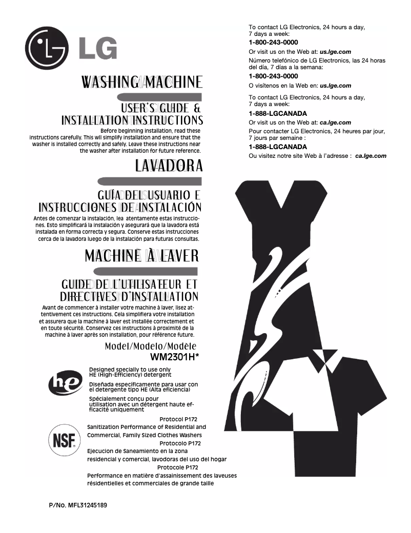 Image de la première page du manuel de l'appareil WM2301HR