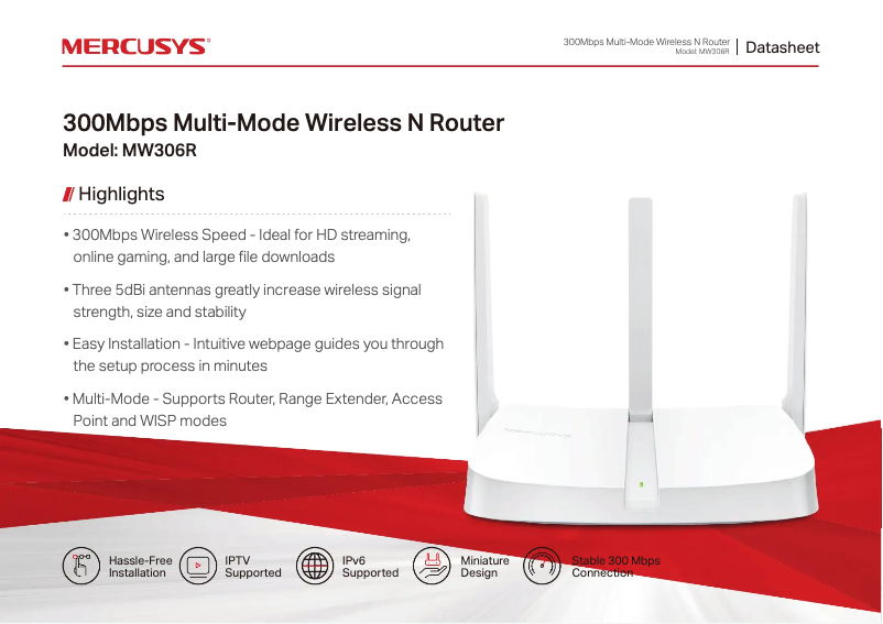 Page 1 de la notice Fiche technique Mercusys MW306R