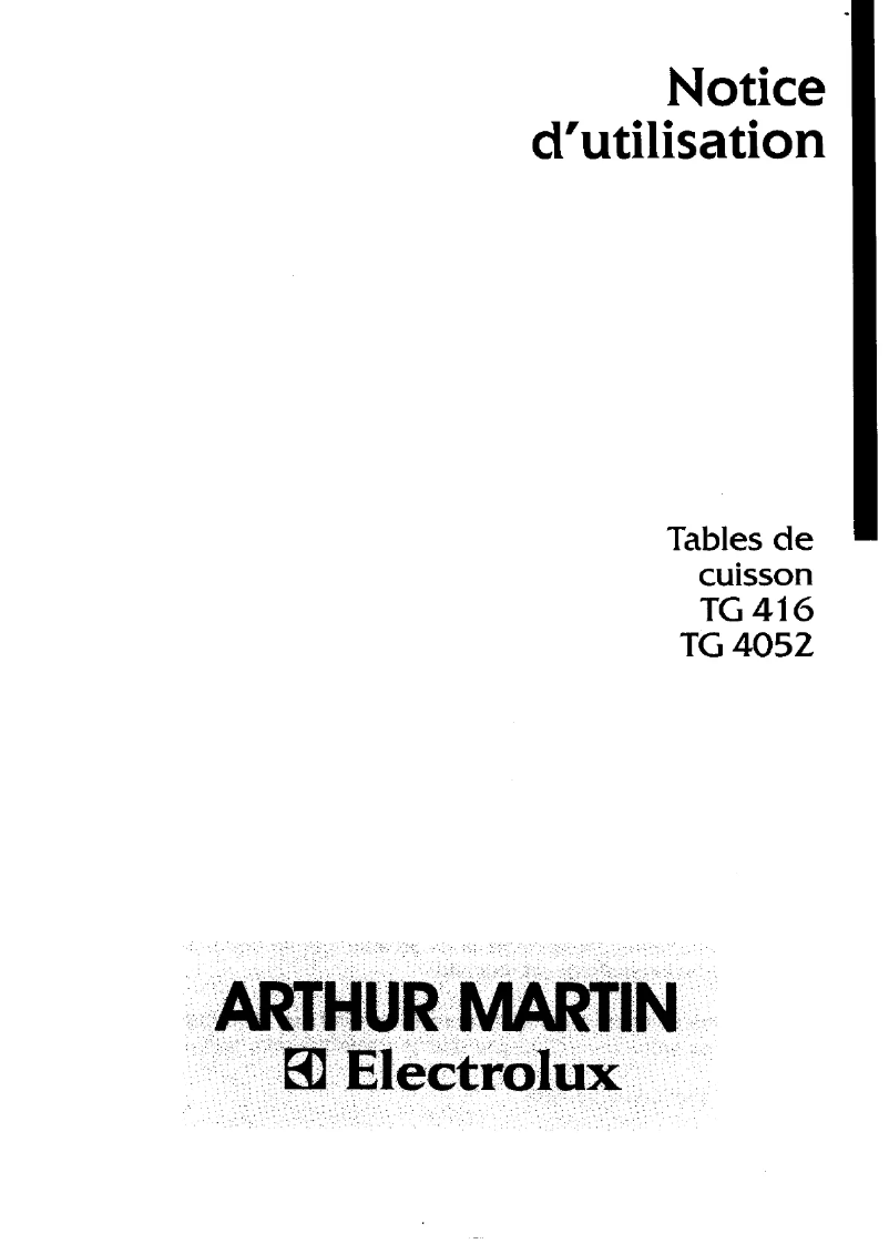 Page n°1 - Manuel utilisateur Arthur Martin-Electrolux TG416GP