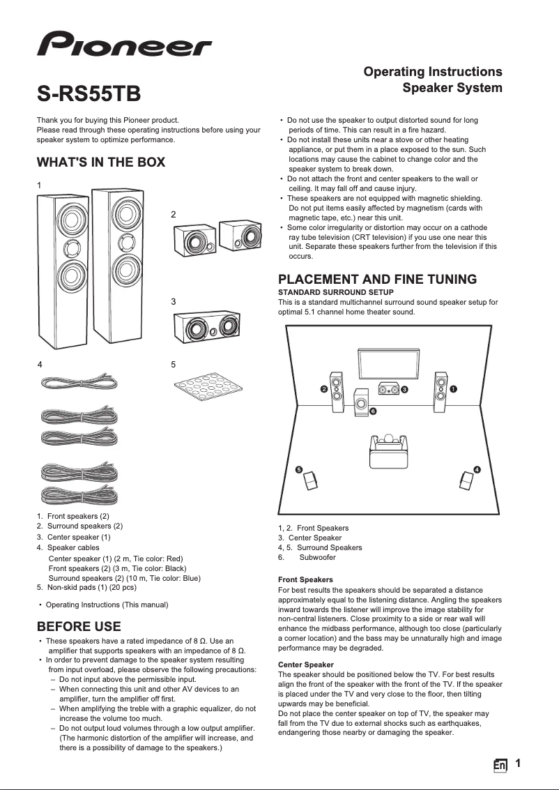 Page n°1 - Mode d'emploi Pioneer S-RS55TB