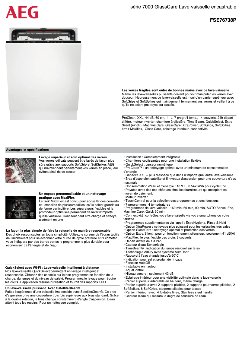 Page 1 de la notice Fiche technique AEG FSE76738P