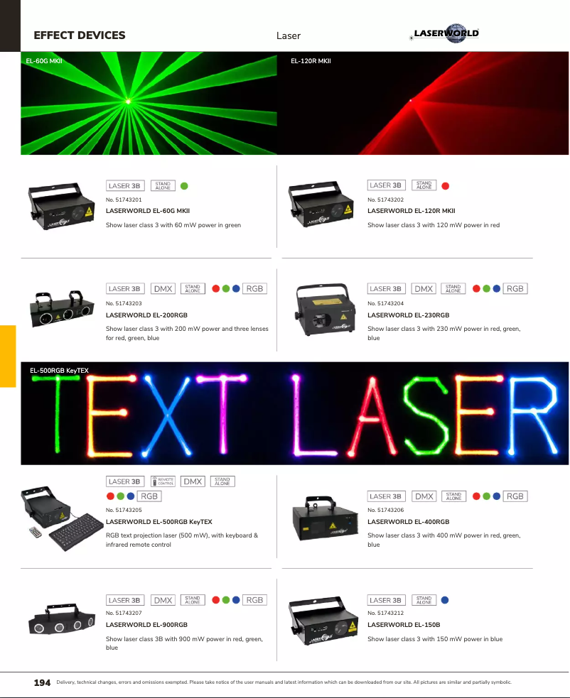 Page 1 de la notice Catalogue Laserworld EL-60G MKII