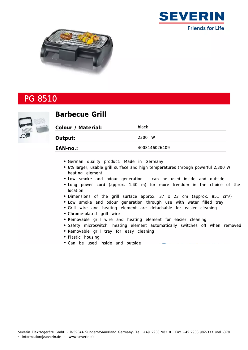 Página 1 del manual Ficha técnica Severin PG 8510