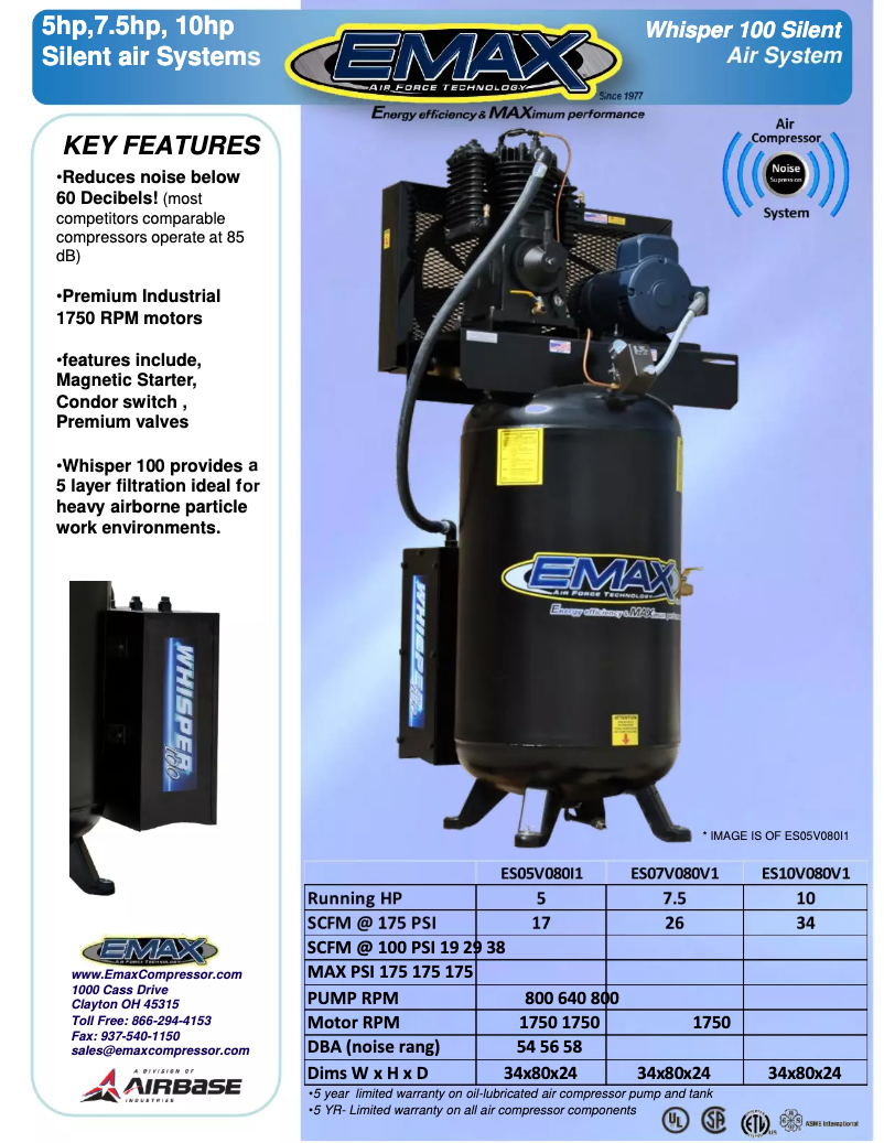 Page 1 de la notice Fiche technique Emax ES10V080V1