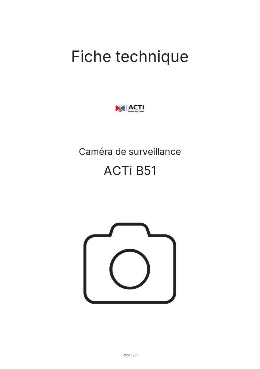 Page n°1 - Fiche technique ACTi B51
