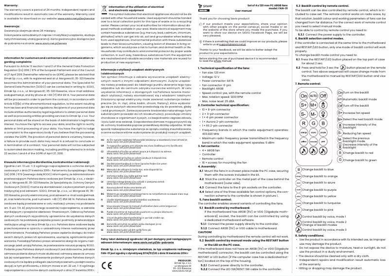 Page n°1 - Manuel utilisateur Savio FAN-01