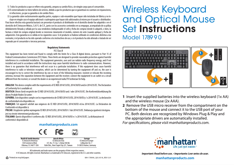 Page 1 de la notice Manuel utilisateur Manhattan 178990