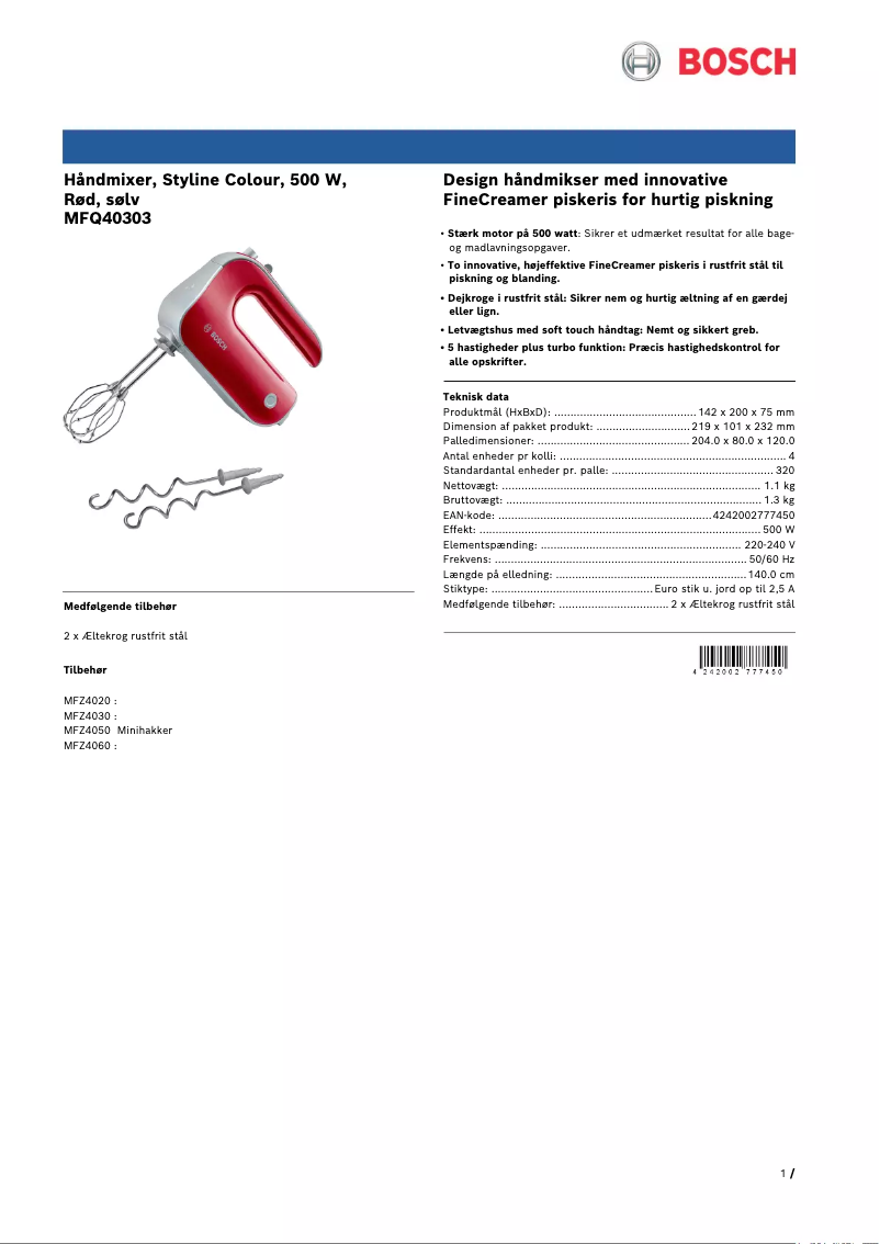 Page 1 of the manual Brochure Bosch MFQ40303