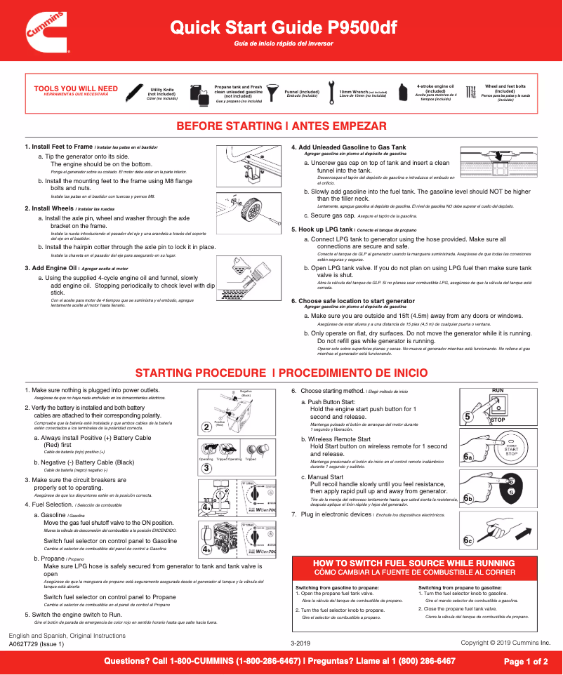 Page 1 de la notice Manuel utilisateur Cummins Onan P9500df