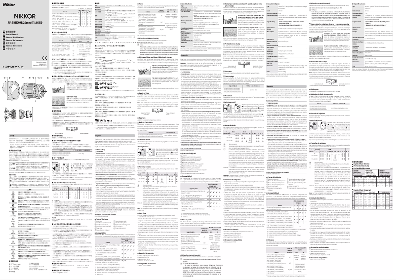 Image de la première page du manuel de l'appareil AF-S NIKKOR 20mm f/1.8G ED