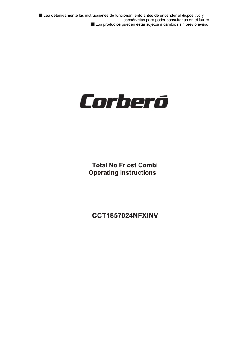Page 1 de la notice Manuel utilisateur Corbero CCT1857024NFXINV