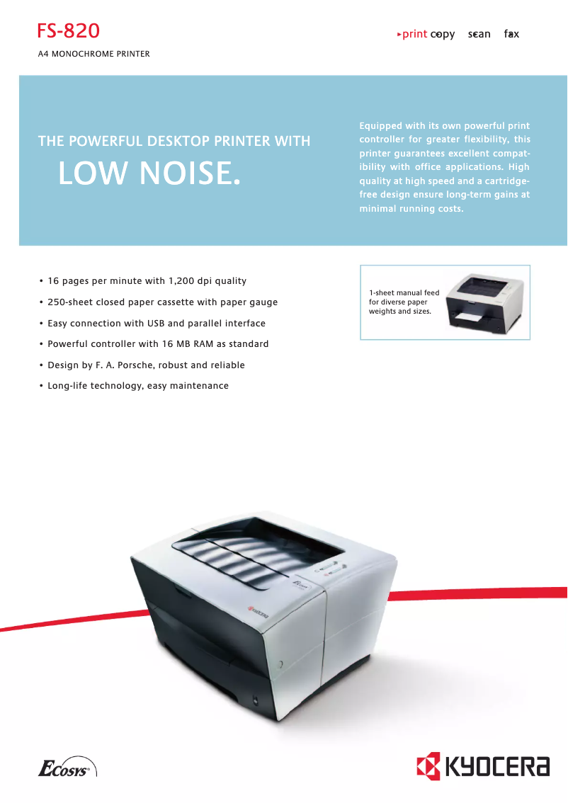 Page 1 de la notice Fiche technique Kyocera FS-820
