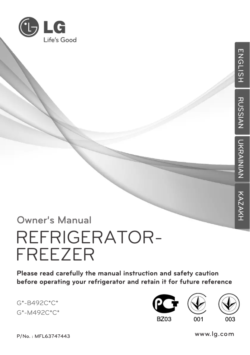 Page 1 de la notice Manuel utilisateur LG GN-B492CPCA