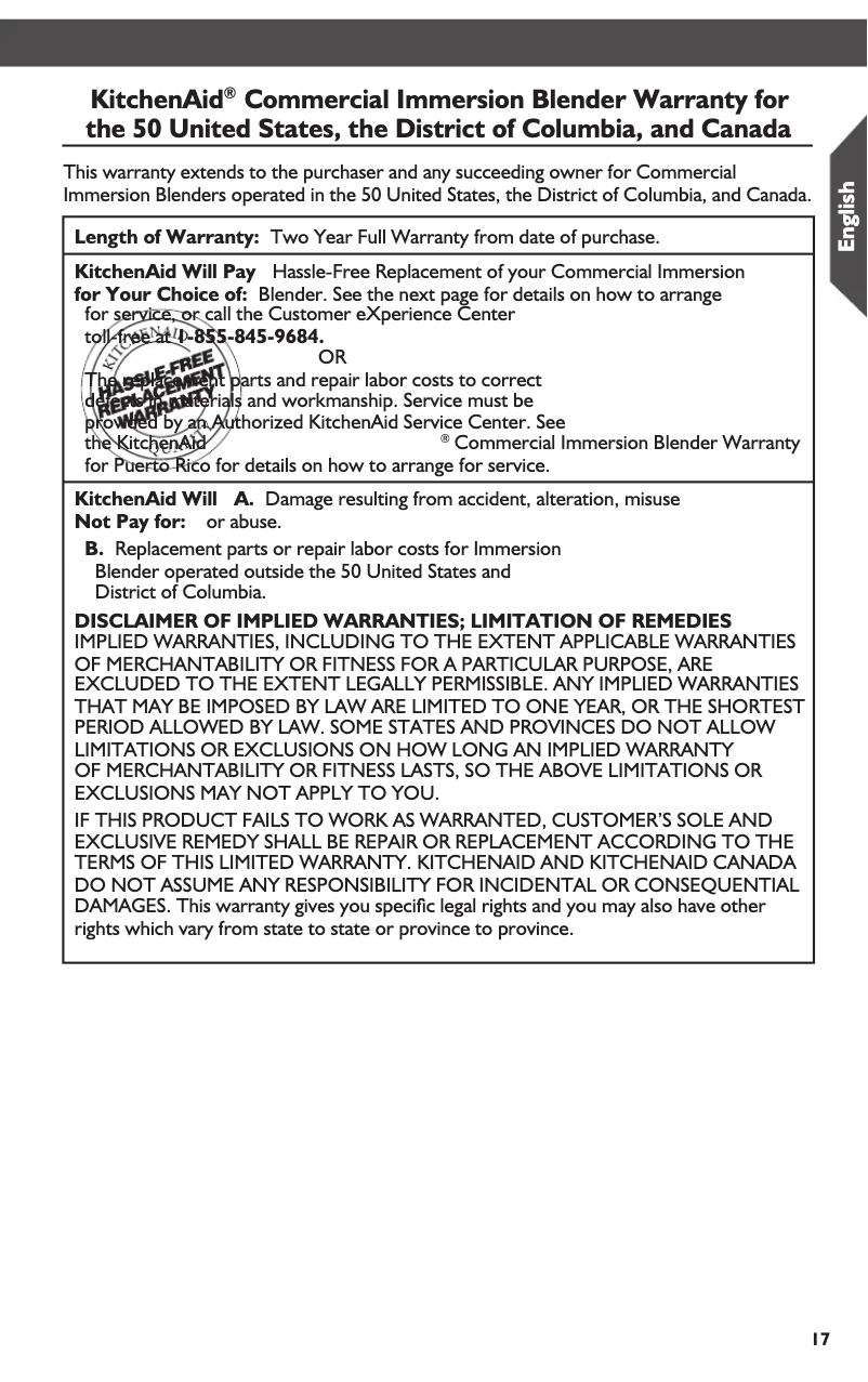 Page n°1 - Informations de garantie KitchenAid KHBC412OB