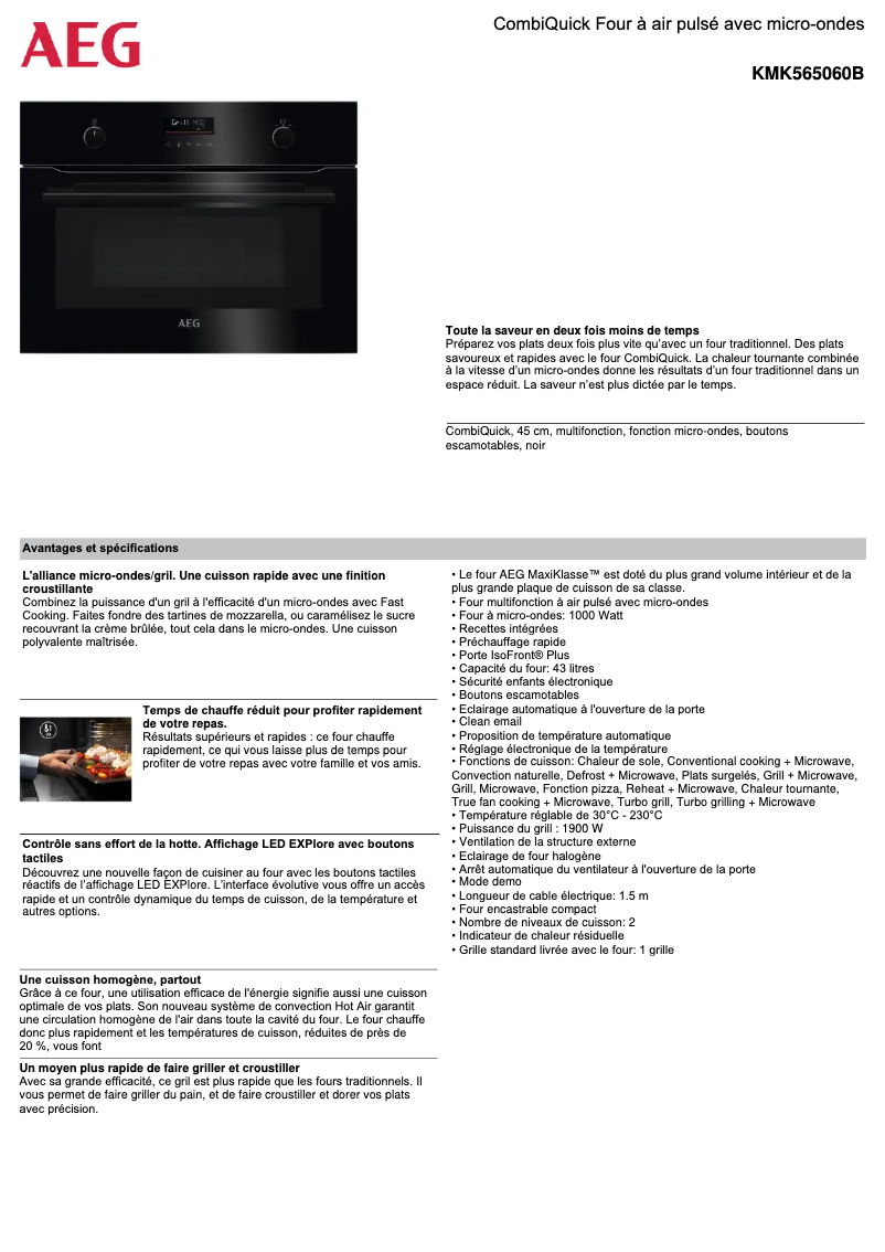 Page 1 de la notice Fiche technique AEG KMK565060B