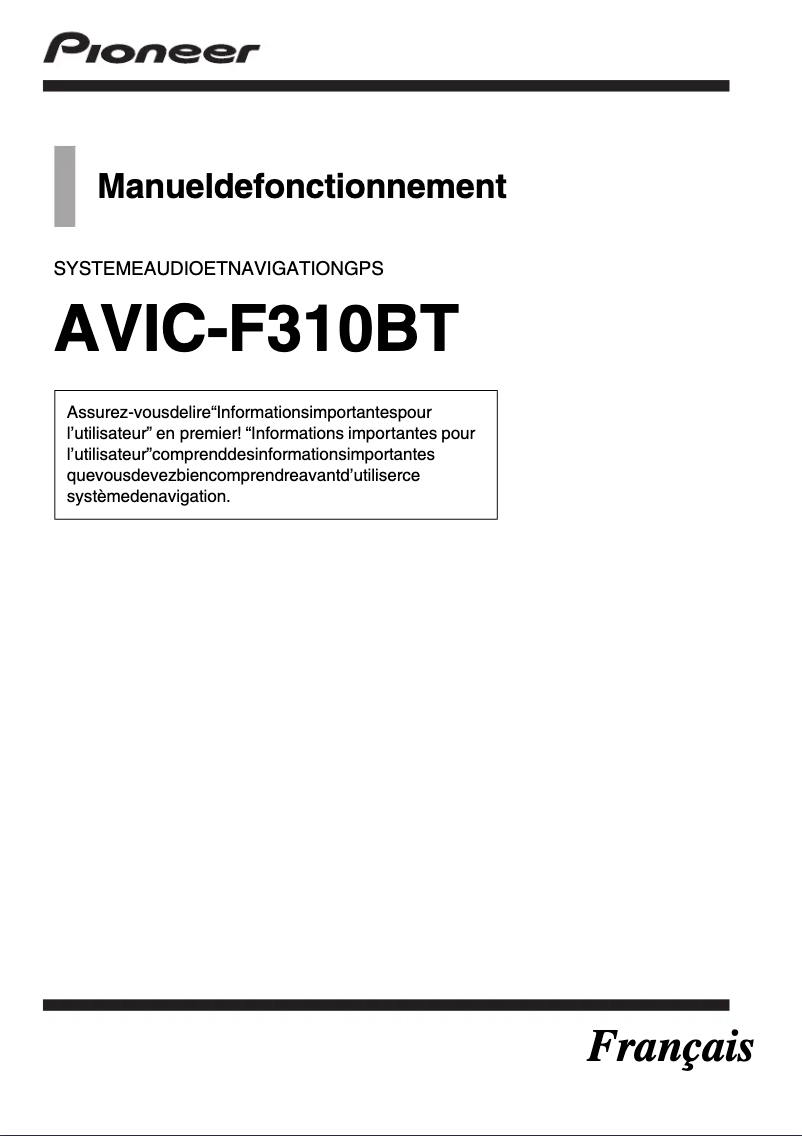 Image de la première page du manuel de l'appareil AVIC-F310BT