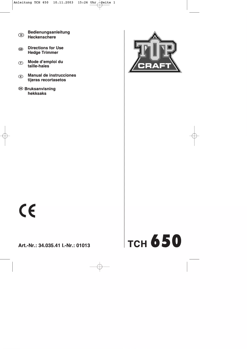Page 1 de la notice Manuel utilisateur Topcraft TCH 650