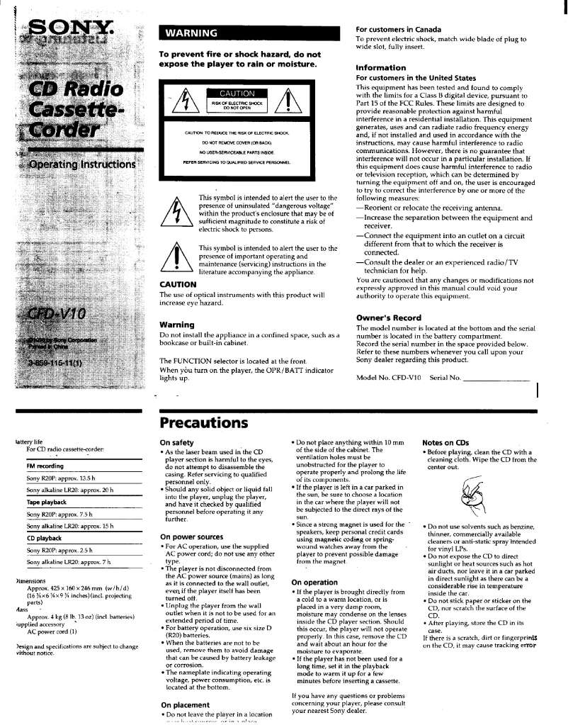 Image de la première page du manuel de l'appareil CFD-V10
