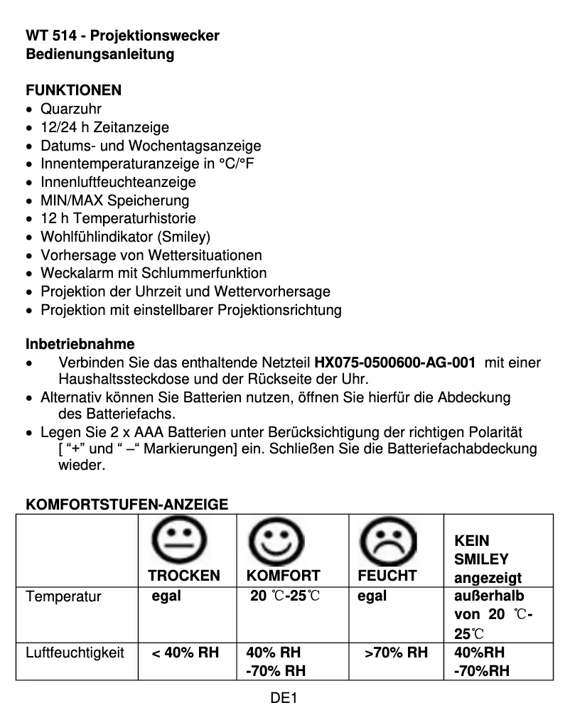 Page n°1 - Manuel utilisateur Techno Line WT 514
